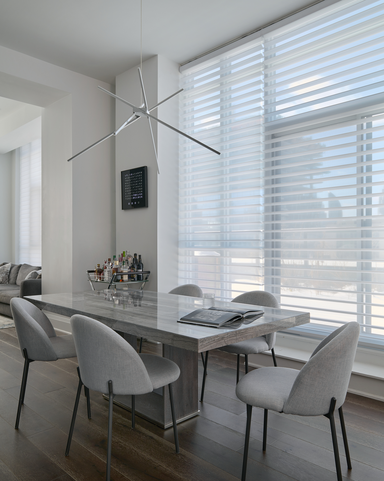 Motorized Silhouette shades on tall condo windows