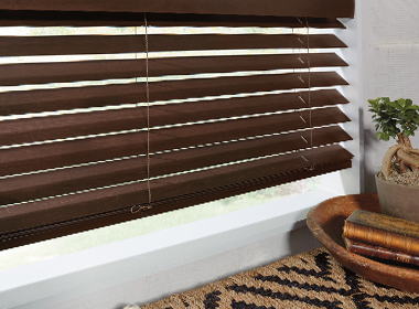 real wood window blinds in dark wood color Toronto Canada
