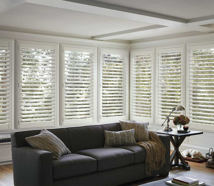 living room newstyle white shutters