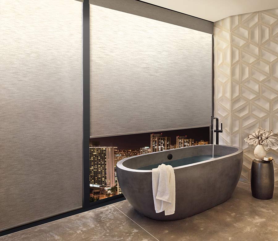 aura illuminated shades in Toronto condo with LED strip lighting on for interior lighting