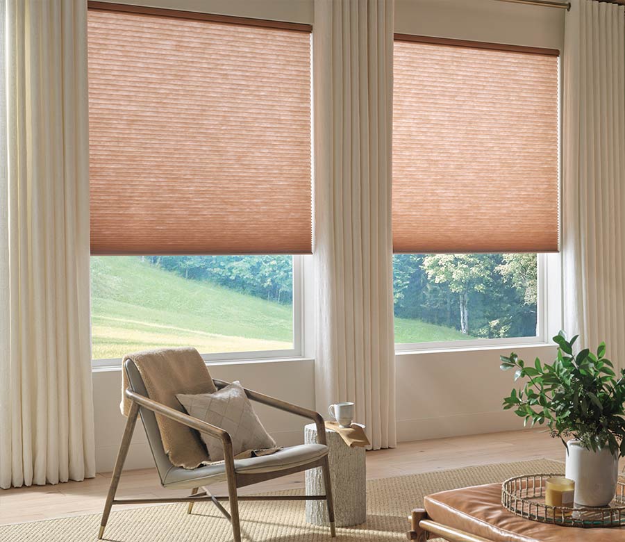 peach window shades drapery side panels neutral design