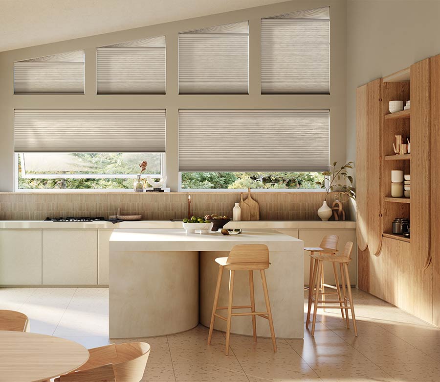 duette® honeycomb shades in kitchen with angled windows