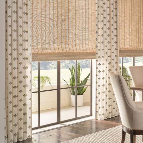 dining room living room layered woven wood shades drapes Toronto Canada