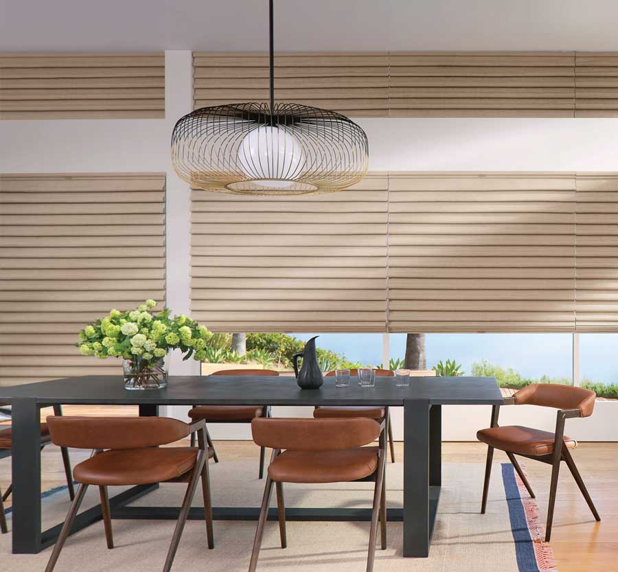 modern roman shades in dining room of home