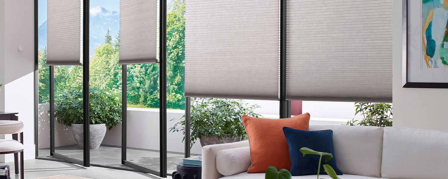 white shades Sliding Glass Doors in living room Toronto Canada