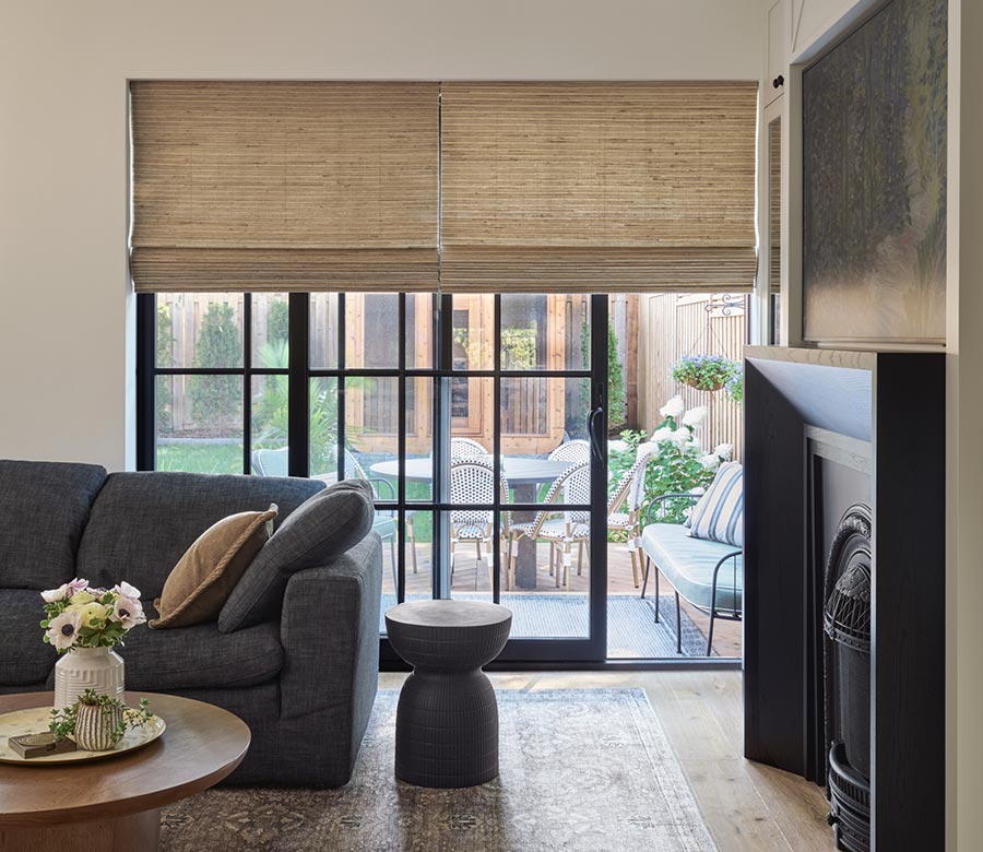 livingroom with neutral provenance woven blinds