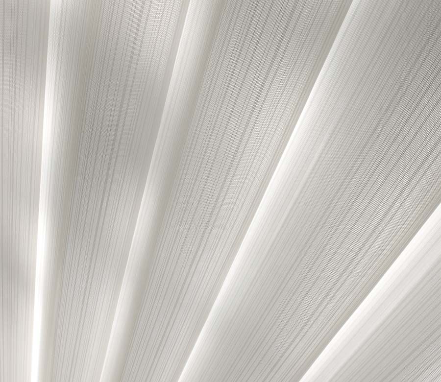 close-up detail white sheer vertical luminette shade fabric curves