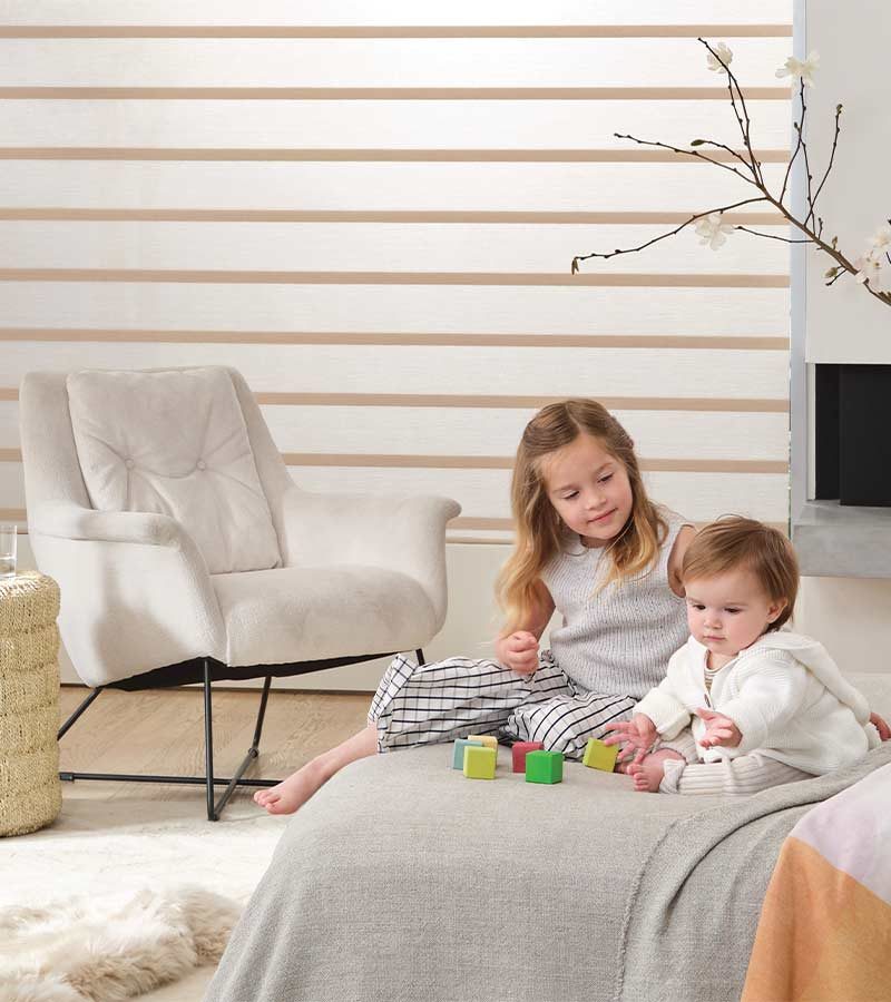 bedroom white and brown cordless roman shades