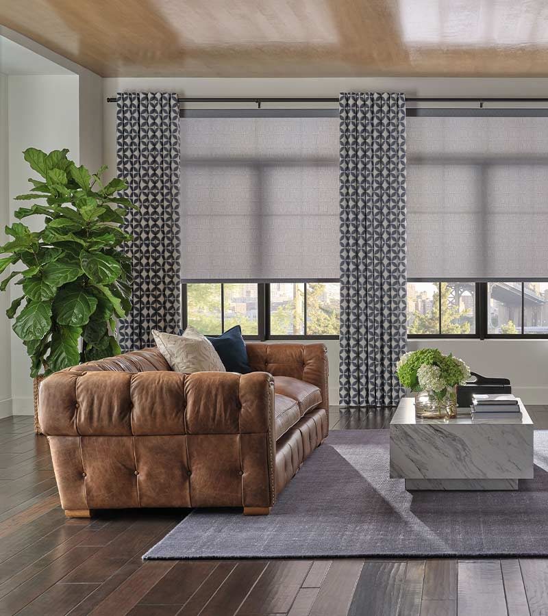 layered window covering options for living room