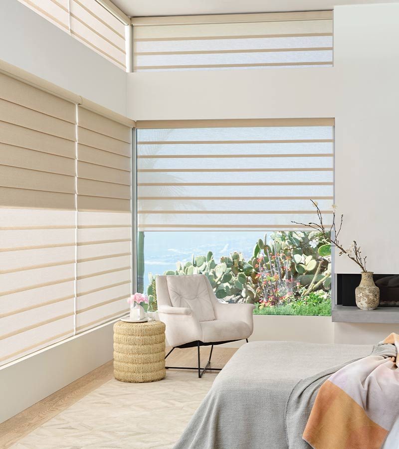 vignetter roman shades with creme color in bedroom