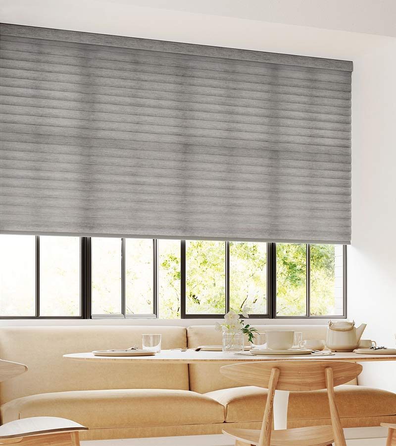 energy efficient window shades in kitchen in gray