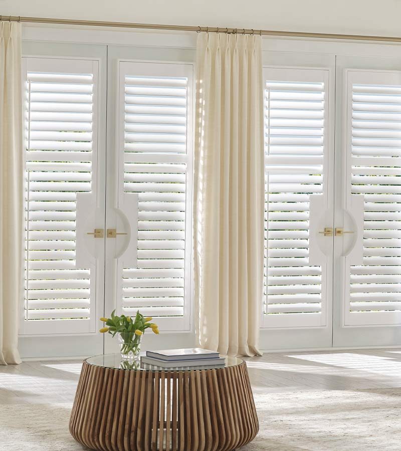 Window Coverings for Sliding Glass Doors white shutters