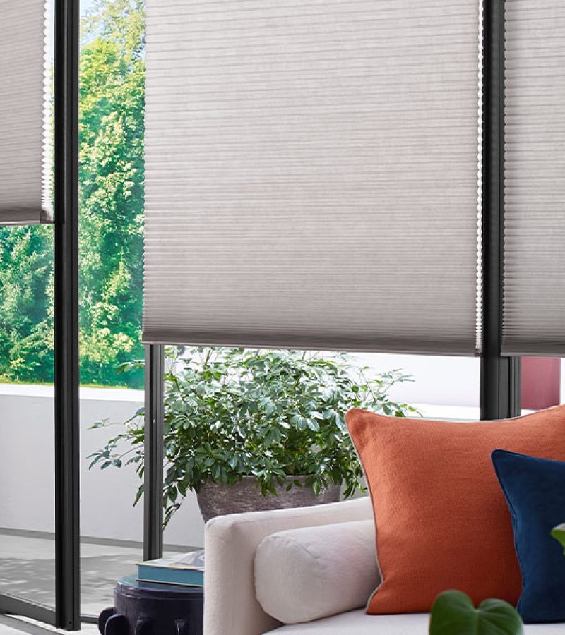white shades Sliding Glass Doors in living room